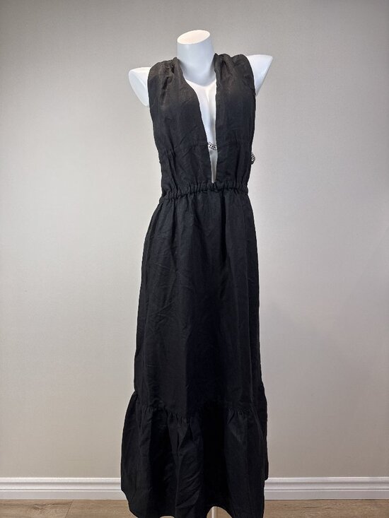 Lemlem Dresses & Skirts - lemlem Womens Black Linen Tencel Plunge Open Back Tiered Maxi Dress Size L